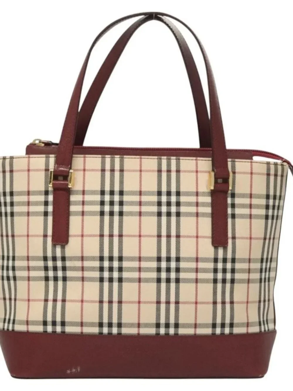 BURBERRY Nova Check Hand Bag Canvas Beige Gold Auth BA2673 - Picture 2 of 16